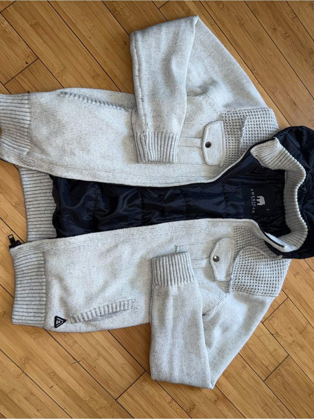 American Stitch Light Gray Knit Jacket with Black Lining